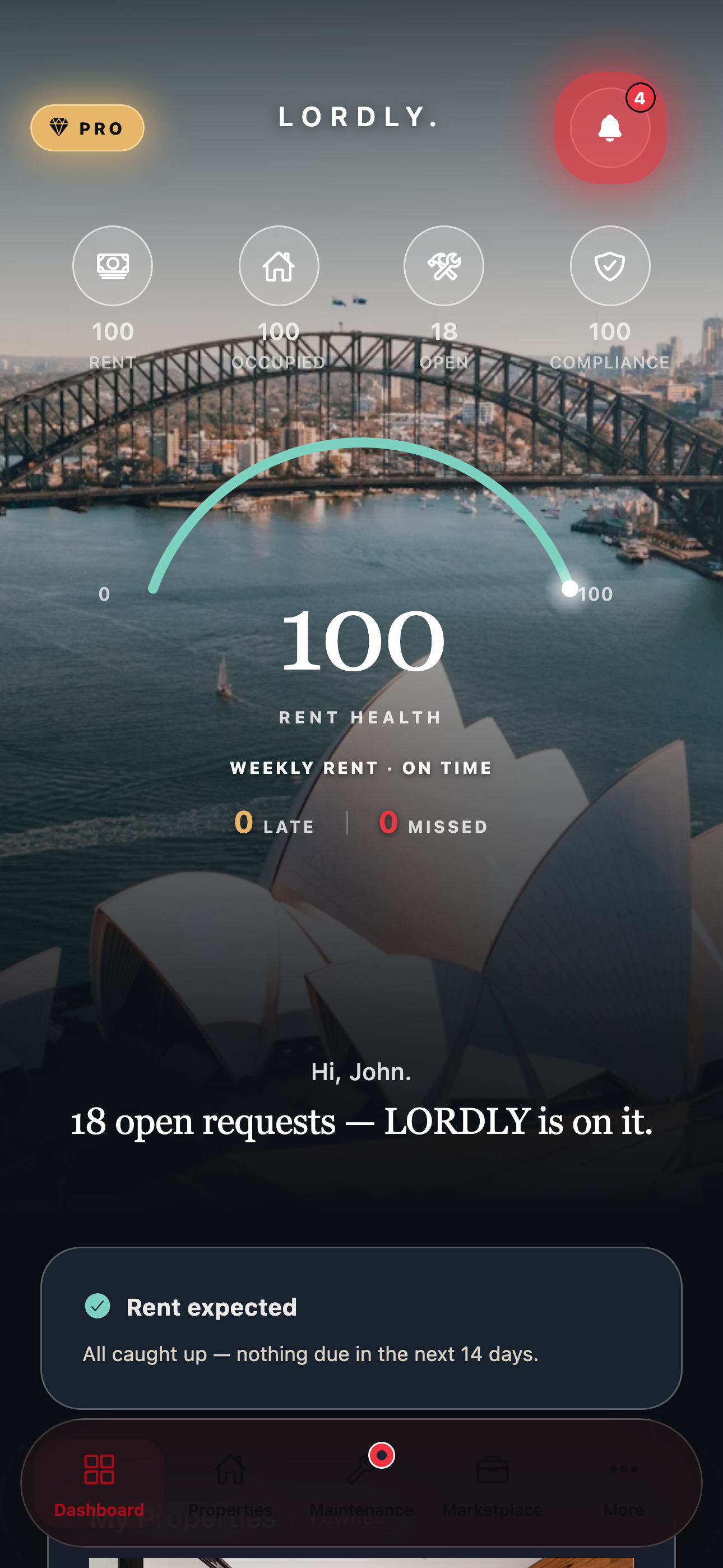 LORDLY app — wake-up dashboard